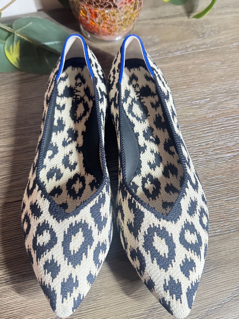 Rothy's Leopard Pointed Toe Flats in Tan and Black